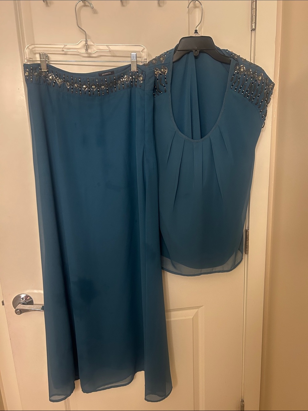 Promod Teal Beaded Maxi Skirt Set